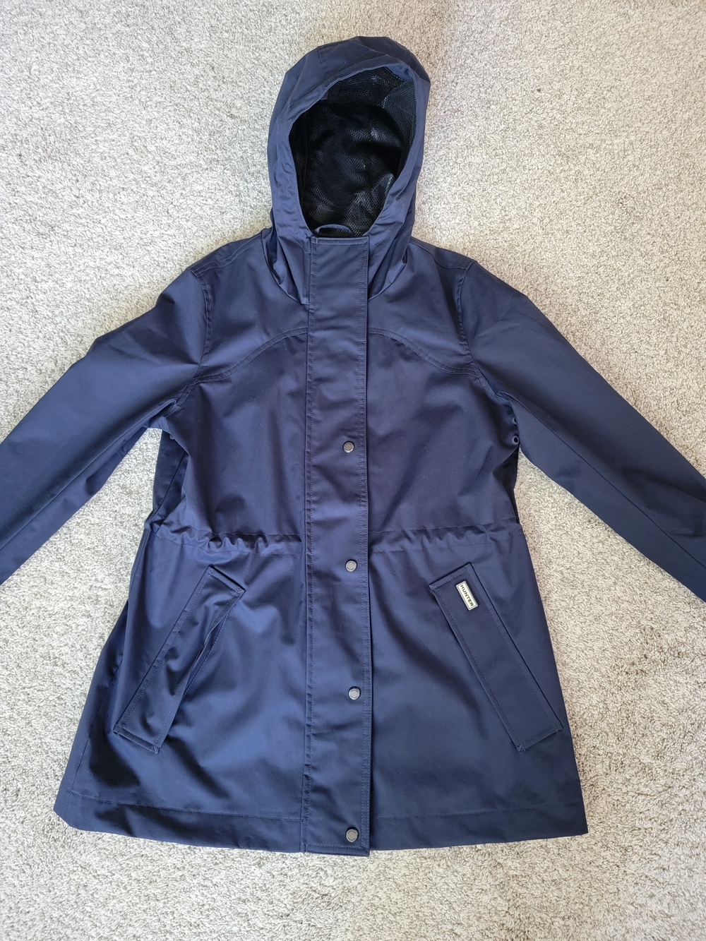 Hunter Cinched Waist Navy Hooded Rain Jacket Small - Picture 2 of 12